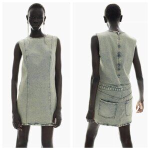 H&M Acid Wash Denim Jean Sleeveless A-line Mini Dress